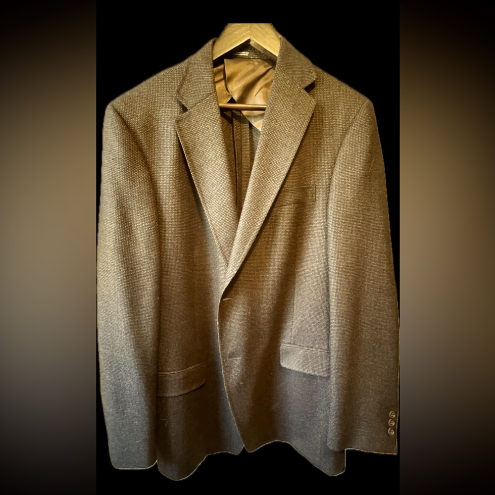 Hart Schaffner Marx Brown Houndstooth Sport Coat 44R Wool Blend Blazer Classic